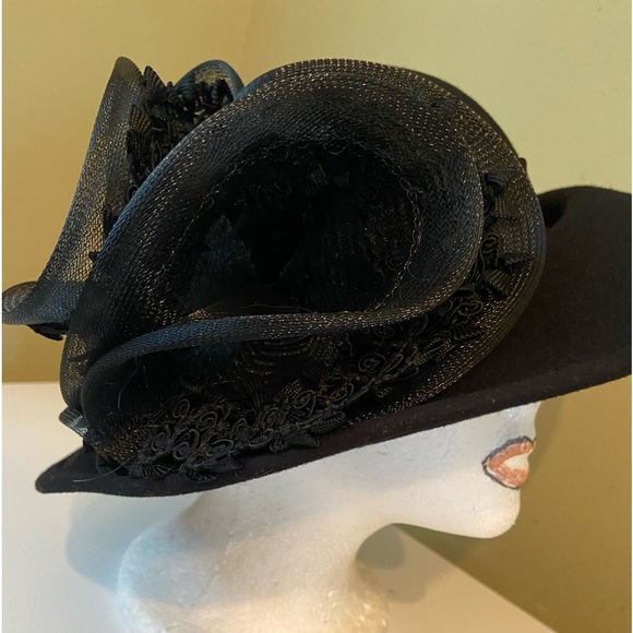 Beautifully Stylish Black Wool Church Dress Hat by Sylvia - Picture 3 of 9